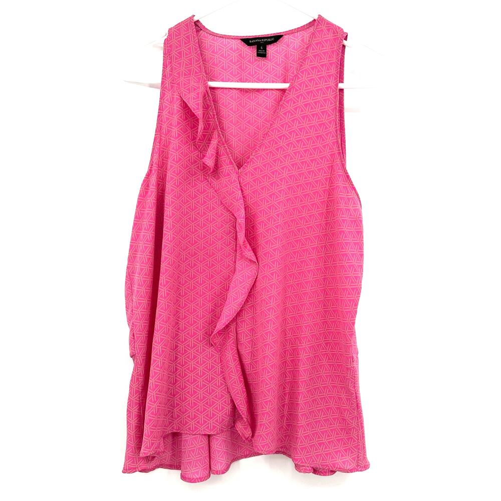 Banana Republic Size Small Blouse Pink Sleeveless Ruffle Loose Geometric Tank